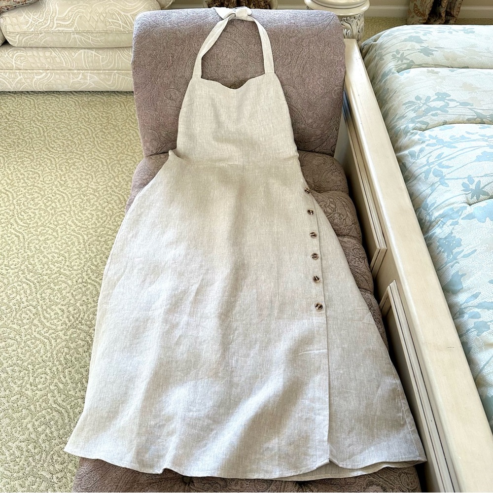 REFORMATION NWT Mar 100% Linen Midi Dress Cream Open Back Size 12 Minimalist